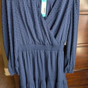 Nine Britton Deep Blue Textured Long Sleeve Dress